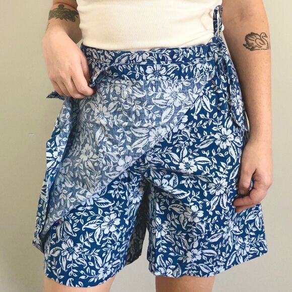 Vtg Jennifer Moore Blue Floral Skort Size 8 Cotton Linen Blend - Picture 3 of 8